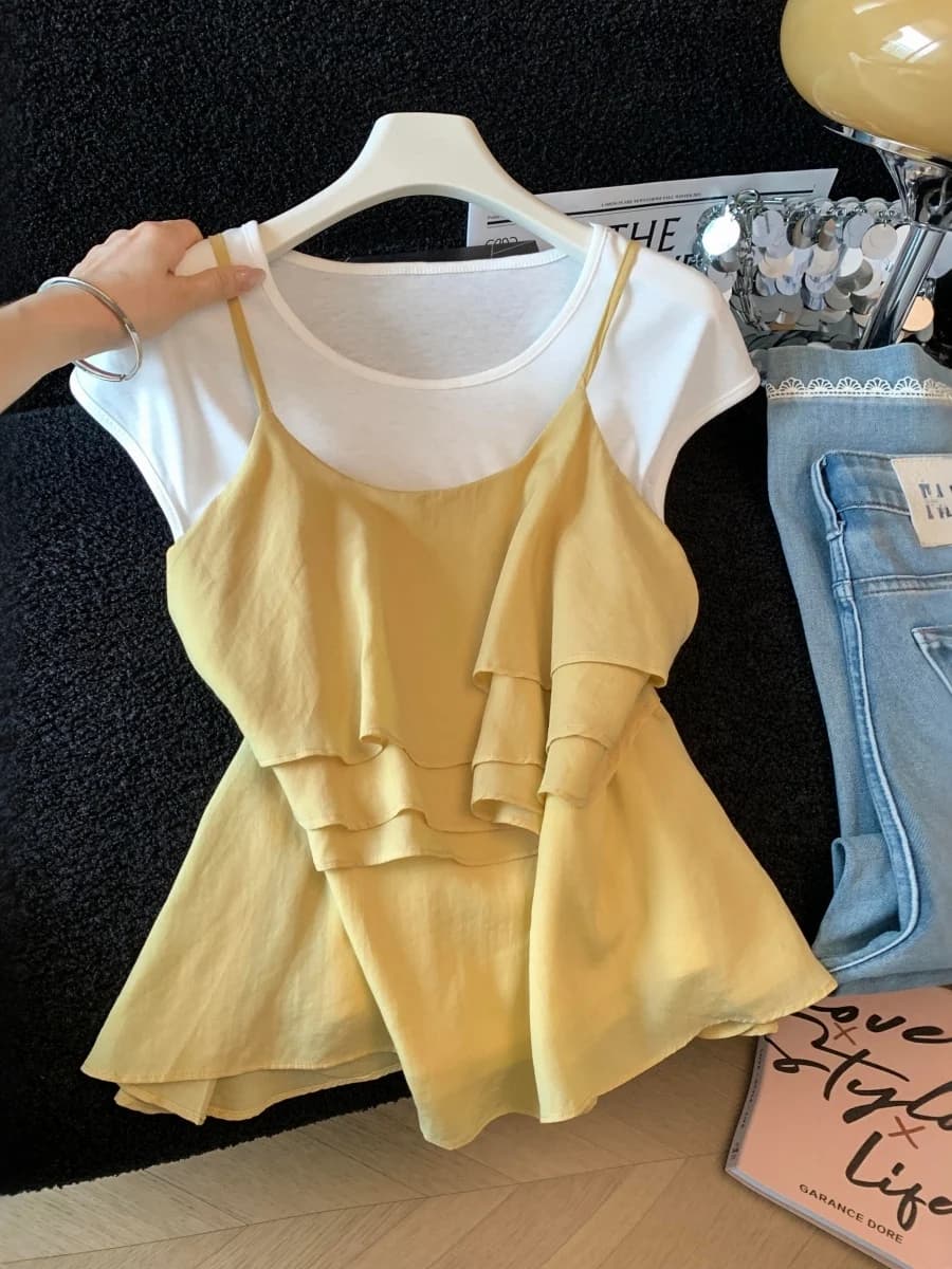 Korean Style round Neck T-Shirt Women's Summer 2026 New Layered Beautiful Top Not Repeating Pattern Short Sleeve Polyester