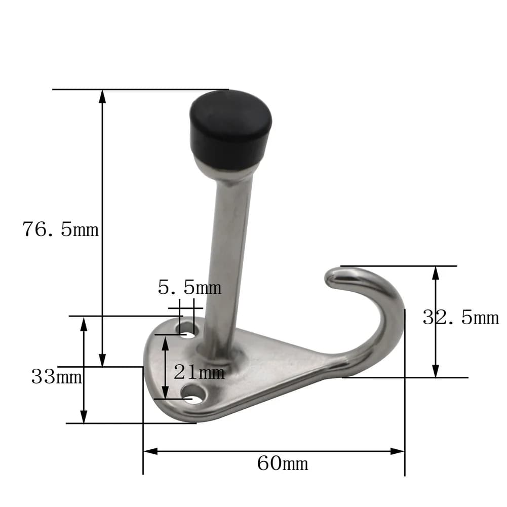 2Pcs Stainless Steel Door Stopper With Hook Silent Wall Protector Anti-Collision Rubber Wedge For Home Office Hardware