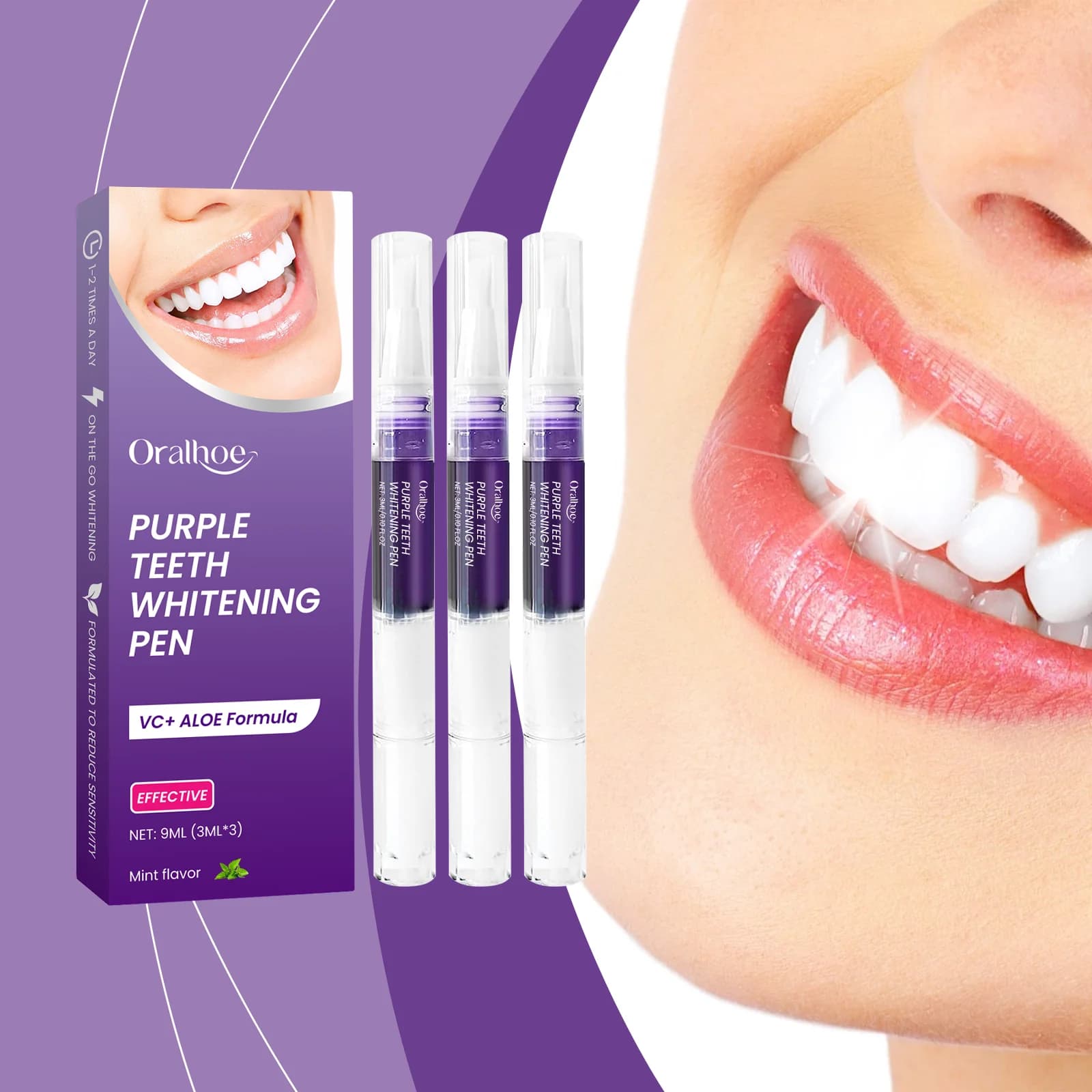 Purple Teeth Whitening Pen - Deep Clean Stubborn Stains, Fresh Breath, Portable Daily Oral Care, Enamel-Safe Formula
