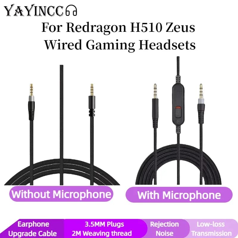 YAYINCC Replacement woven prolong cable for wired headphones Redragon H510 Zeus with silencer function and volume control
