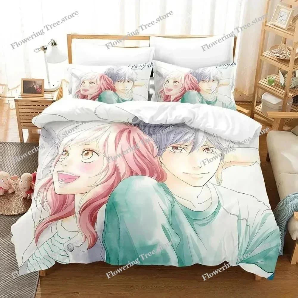 Nuovo set di biancheria da letto Blue Spring Ride, set per letto singolo, matrimoniale, queen size, king size, per adulti e bambini, set copripiumino, set lenzuola anime.