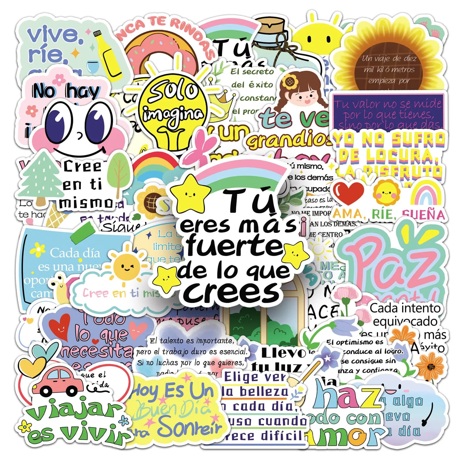 50Pcs Inspirational Text in Spanish Stickers for Decoration Water Bike Skateboard Luggage Toy Snowboard Helmet motorcycle Gifts