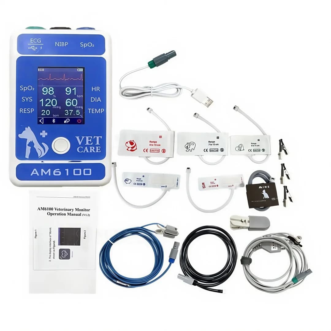 Veterinary monitor accessories Am6100 can handle vital signals for animals: PR, HR, NIBP (blood pressure) Spo2 Centre TEM breathing