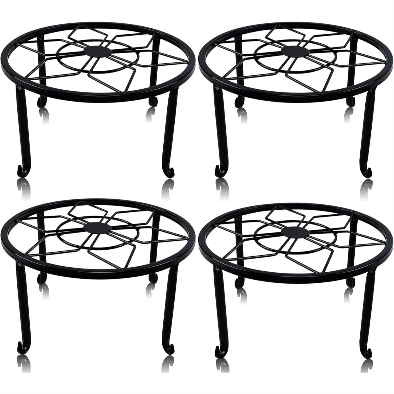 Supporti in Metallo per Vasi di Fiori, Robusti Supporti Rotondi in Ferro Nero Antiruggine per Interni ed Esterni, Decorazione Casa e Giardino