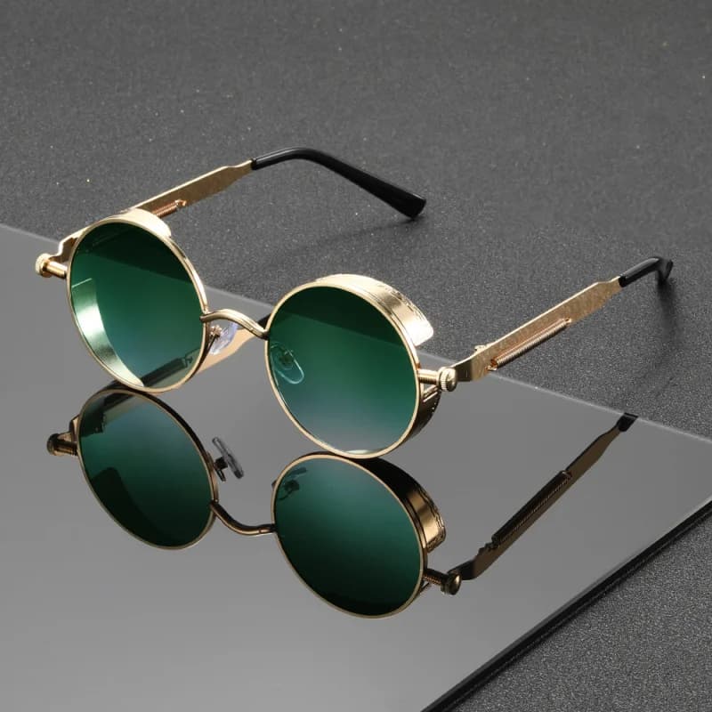 Occhiali da sole alla moda con montatura rotonda classica punk in metallo 1PC con design del tempio primaverile, adatti come regali di festa, viaggi all'aperto