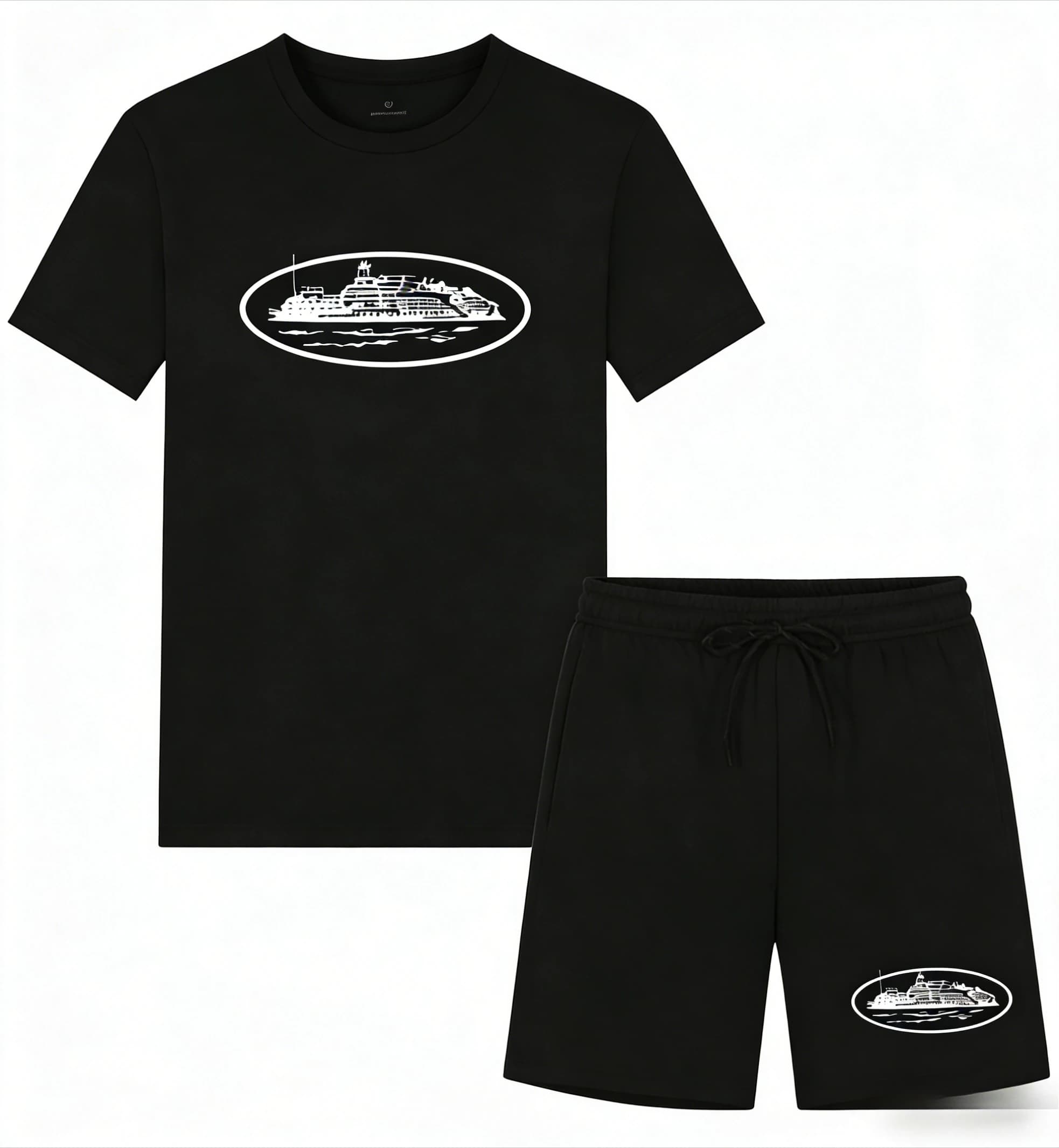 Summer outfit 2026: T-shirts and shorts printed with boat pattern, wide fit, crew neck, breathable, half sleeve, casual, fashionable