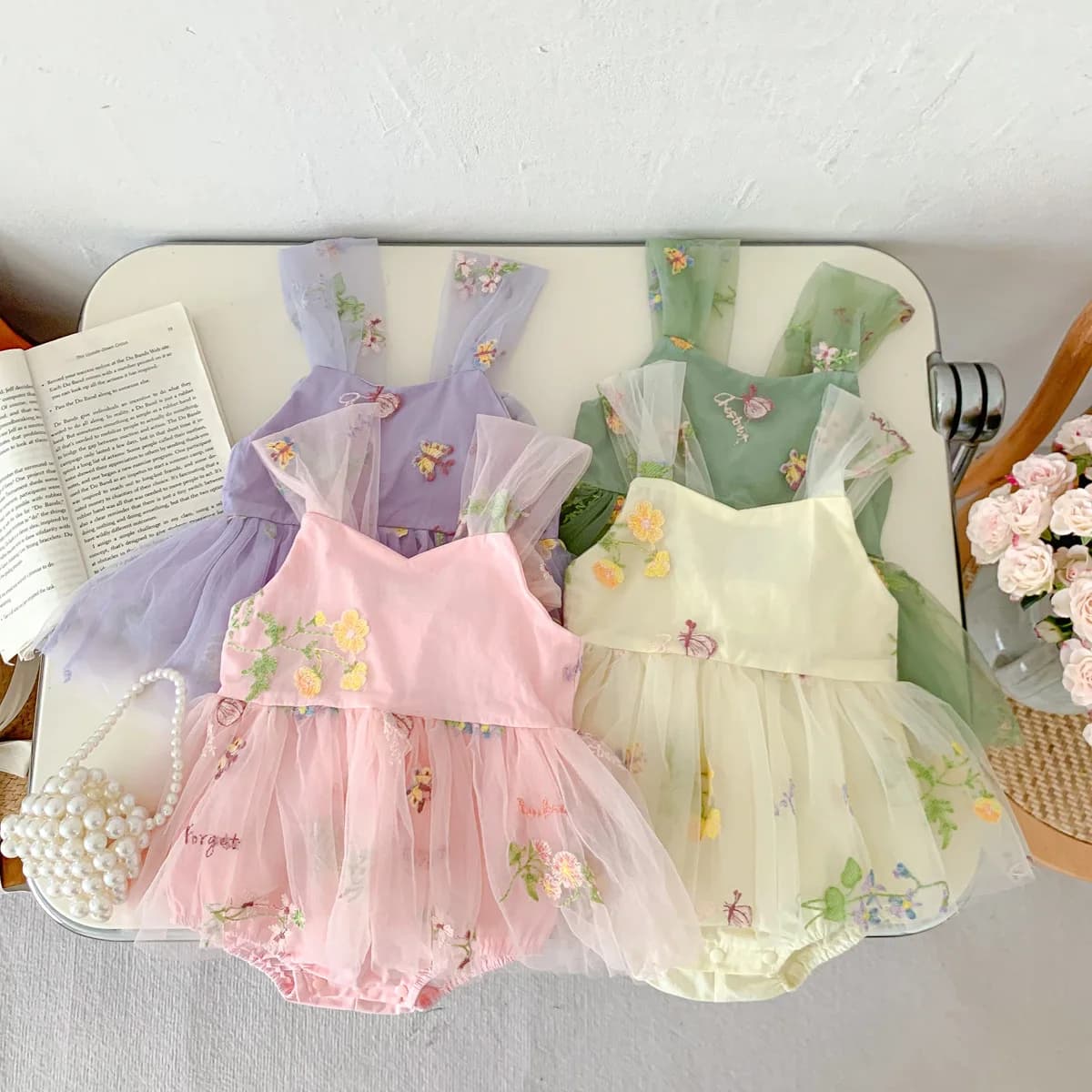 0-2 anni neonate pagliaccetto garza modelli di fiori ricamati fionda tuta per bambini vestiti estivi per neonati