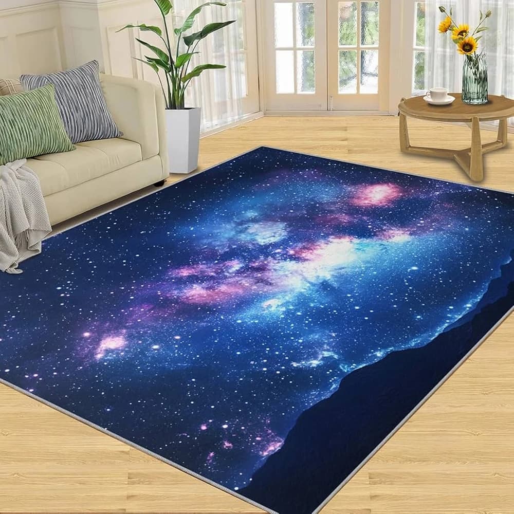 Tappeto Stampato con Nebulosa Galattica Viola Vibrante, Morbido Tappeto per Camera da Letto e Soggiorno, Decorazione Cosmica per la Casa