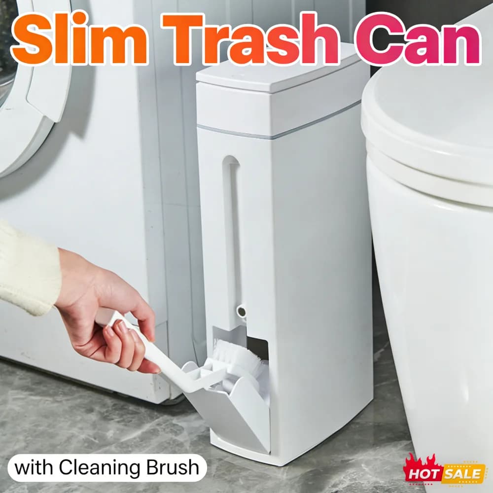Cestino per Rifiuti in Plastica Sottile con Coperchio e Spazzola per la Pulizia, Bidone della Spazzatura per Bagno, Ideale per Spazi Stretti