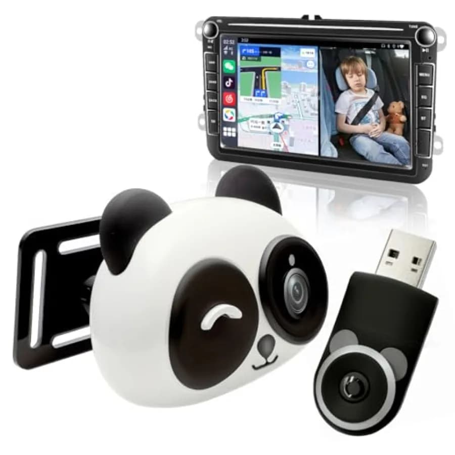 Telecamera per auto per il monitoraggio del sedile posteriore, adattatore wireless CarPlay con visione notturna HD 1080P, obiettivo grandangolare 150°, visualizzazione in tempo reale.