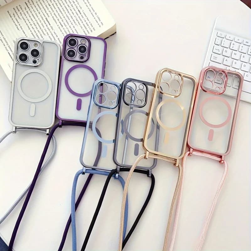 Stylish cord with cross necklace with transparent phone case, designed 17 16E center16 center15 desk14 desk12 Pro Maxand11TypeIphoneDesigned with magnetic