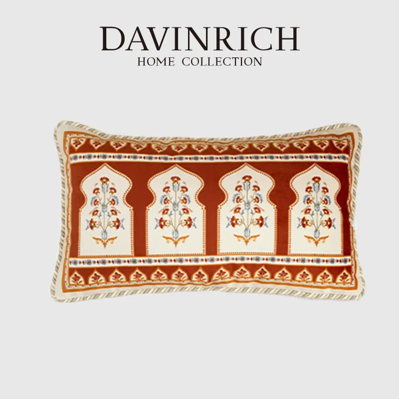 DAVINRICH Portico Roma Floreale Fodere per Cuscini Lombari Retro Mattone Velluto Rosso Rettangolo Federa per Cuscini 30x50 cm Per Soggiorno Divano Letto