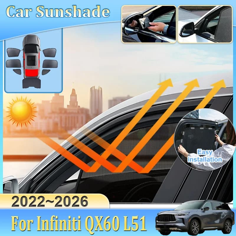 Car Mesh Sunshade For Infiniti QX60 L51 2022-2026 2025 Blackout Mesh Blocks UV Rays Windshield Frame Curtain Auto Accessories