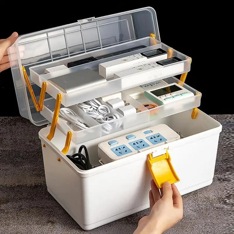 Small Tool Box with 2 Trays Hardware Organizer Multipurpose Fishing Box 2 Trays Storage Tool Box