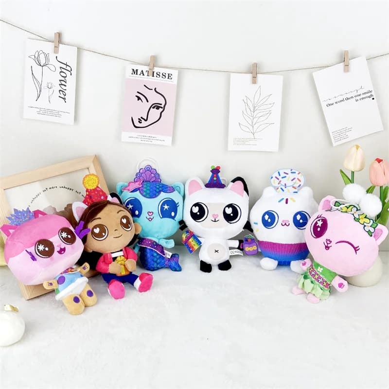 Nuovo Gabby Dollhouse Peluche Mercat Pandy Zampe Sirena Kitty Fata Catrat Cakey Car Cat Baby Box Peluche Peluche Ventole della bambola Regalo
