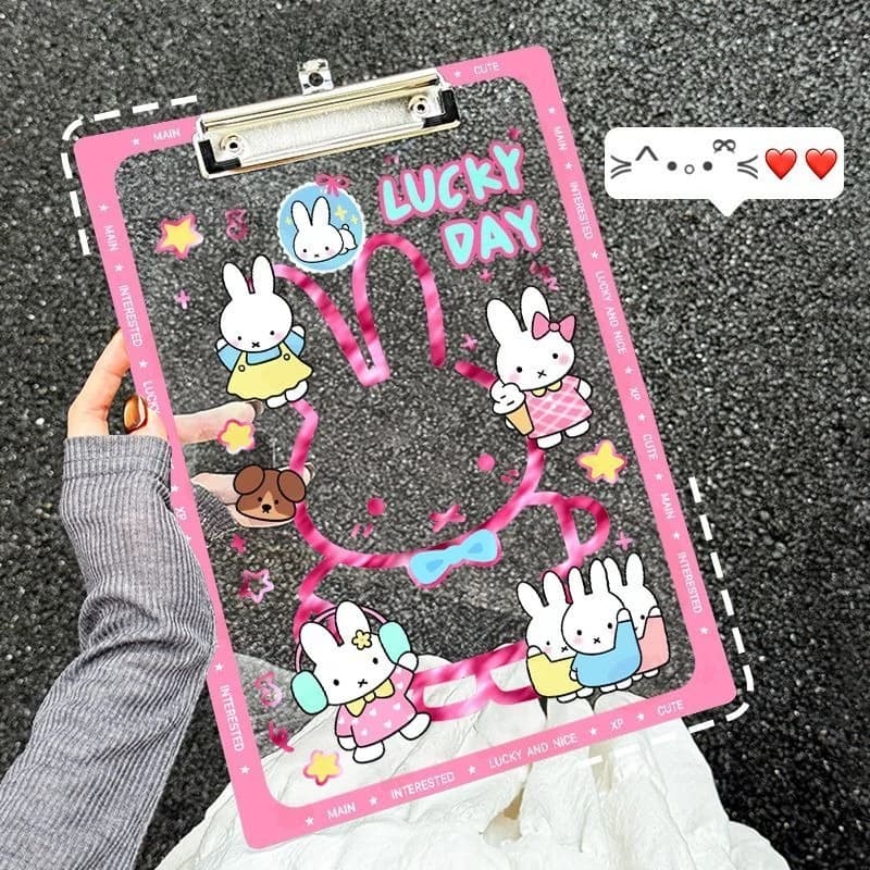 Pink Line Miffy Rabbit Acrylic Clipboard A4 Transparent File Folder A5 A6 Writing Pad for Students Exam Paper Storage Cartoon