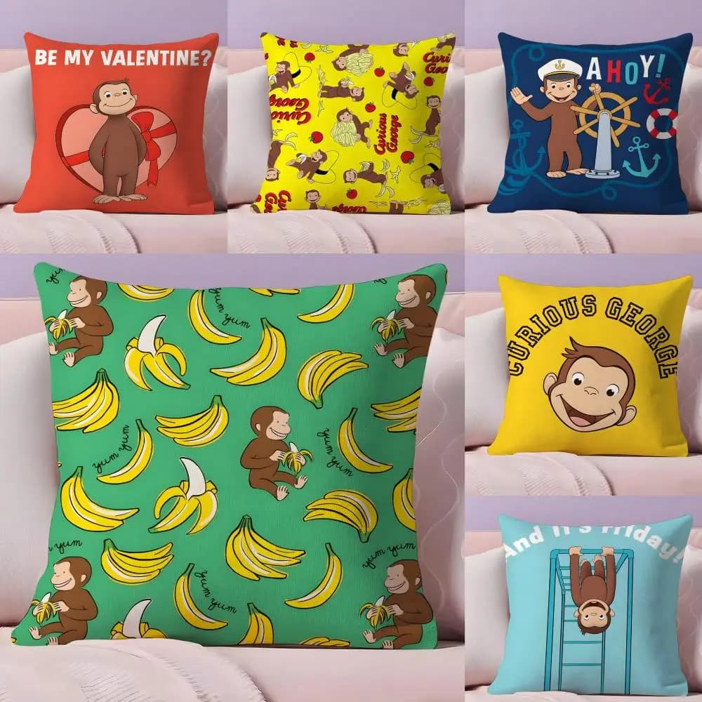 G-George The c-Curious Monkey Cushion Lining Soft Fabric in Peluche Front-Retro Printed Sofa Warm Winter Gift for Home pillow Federa