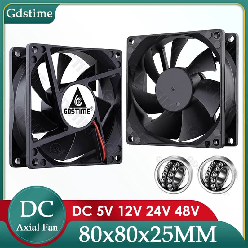 Gdstime DC 5V 12V 24V Ventola 80mm * 25mm PC CPU Cabinet Cooler Fan 8025 Ventola di raffreddamento assiale a doppia sfera per case del computer e raffreddamento del laptop