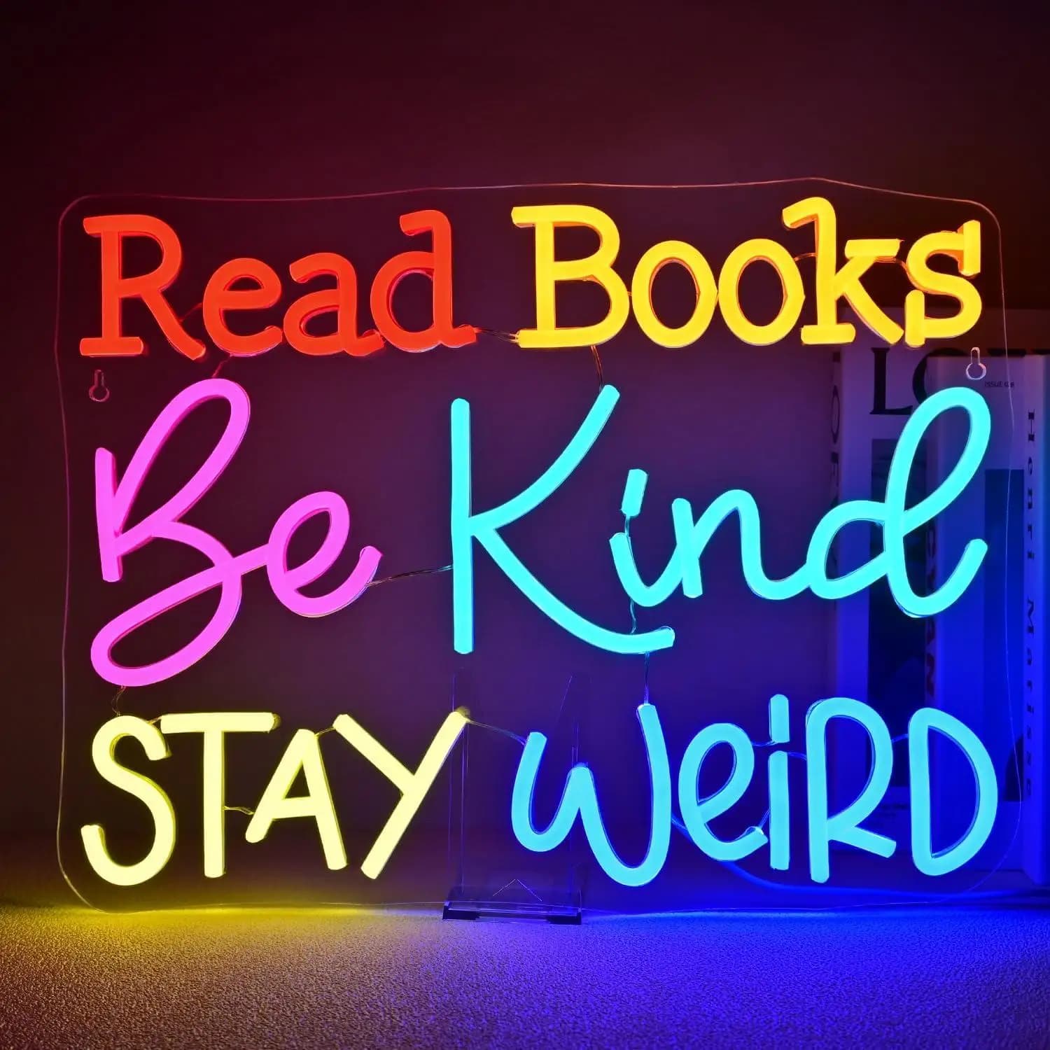 Insegna al neon 'Leggi libri, Sii gentile, Rimani strano' con luci al neon USB dimmerabili per decorazione di aula, camera da letto, soggiorno, libreria, biblioteca