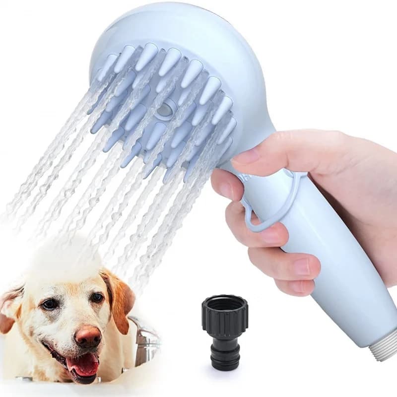 Spazzola 2-in-1 per il bagno degli animali domestici con dispenser di shampoo, spruzzatore per doccia, pettine massaggiante per cani e gatti, strumento per la pulizia e la toelettatura