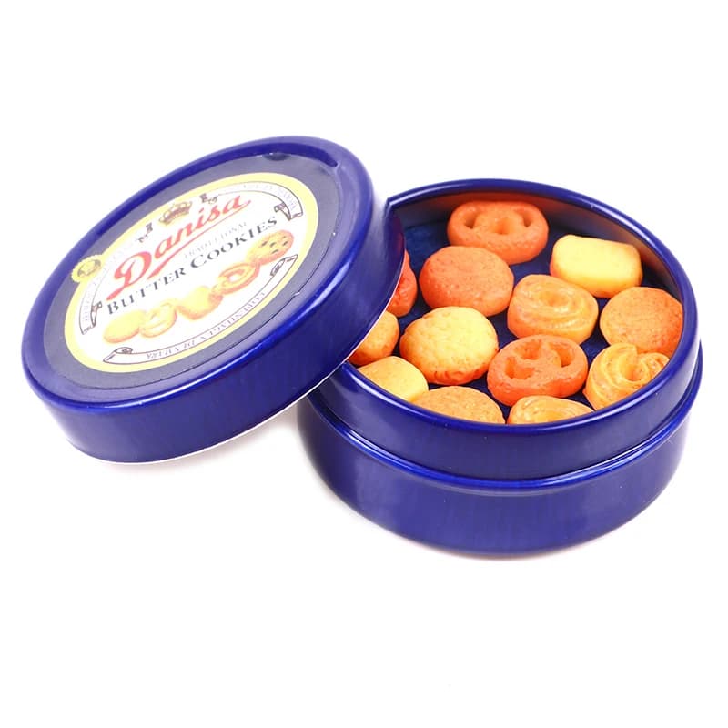 1 Pezzo Mini Biscotti Danesi in Scatola di Latta Blu Scala 1:12, Modello in Miniatura per Casa delle Bambole, Accessori Decorativi per Cucina, Giocattolo per Gioco di Ruolo