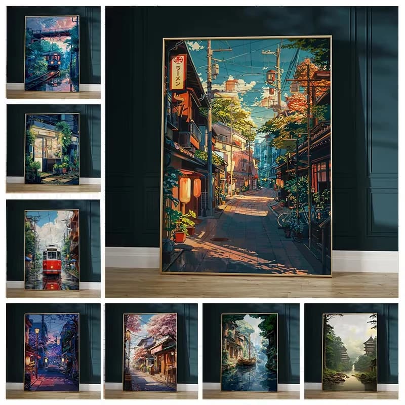 Tokyo Cityscape Manga Oil Painting By Number Paint for Adults Beginner Canvas Japan Wall Art Home Decor Gift Frameless