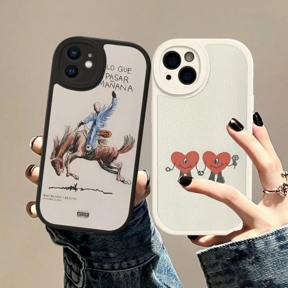 B-Bads B-Bunnys Art Leather Phone Case For IPhone 16 15 14 17 Pro Max 11 12 Mini Plus Soft Shell