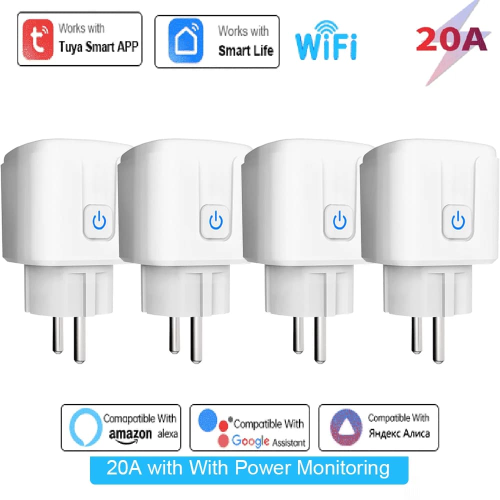 Presa Intelligente Tuya EU 16A/20A WiFi con Monitoraggio della Potenza, Controllo Remoto tramite App Smart Life, Compatibile con Google Assistant e Alexa