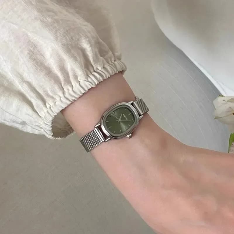 Orologio da Polso da Donna con Quadrante Ovale Piccolo Verde, Semplice in Acciaio Inossidabile, Marca di Lusso, Regalo per Donne, Orologio al Quarzo, Dropshipping