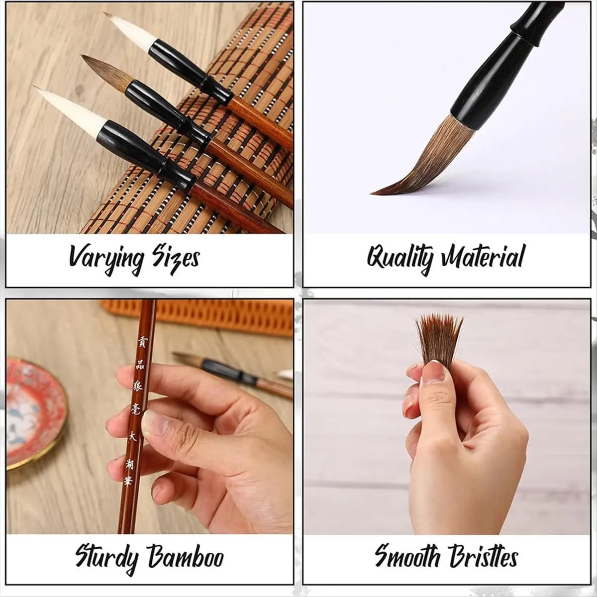 A45I 48pc Chinese Calligraphy Brush Set Watercolor Brush Bulk with Roll Bamboo Brush Holder for Writing Suitable for Painting