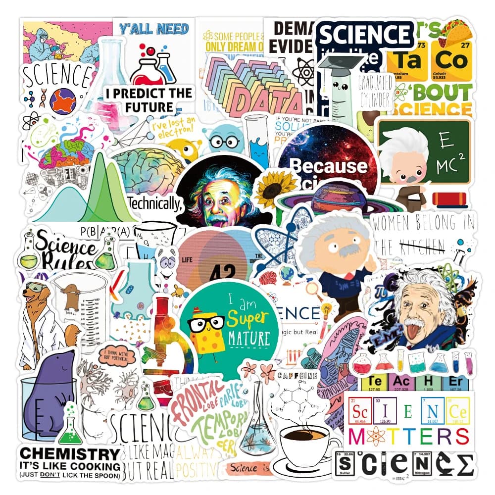 10/30/50 Pezzi Adesivi Cartoon da Laboratorio Scientifico per Cancelleria, Telefono, Casco, Laptop, Divertenti Adesivi Impermeabili Decorativi