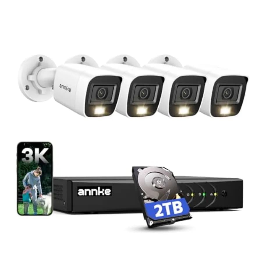 8CH 3K Security Camera System for outdoor surveillance, aluminum alloy housing, black, with AI human/vehicle detection, color n