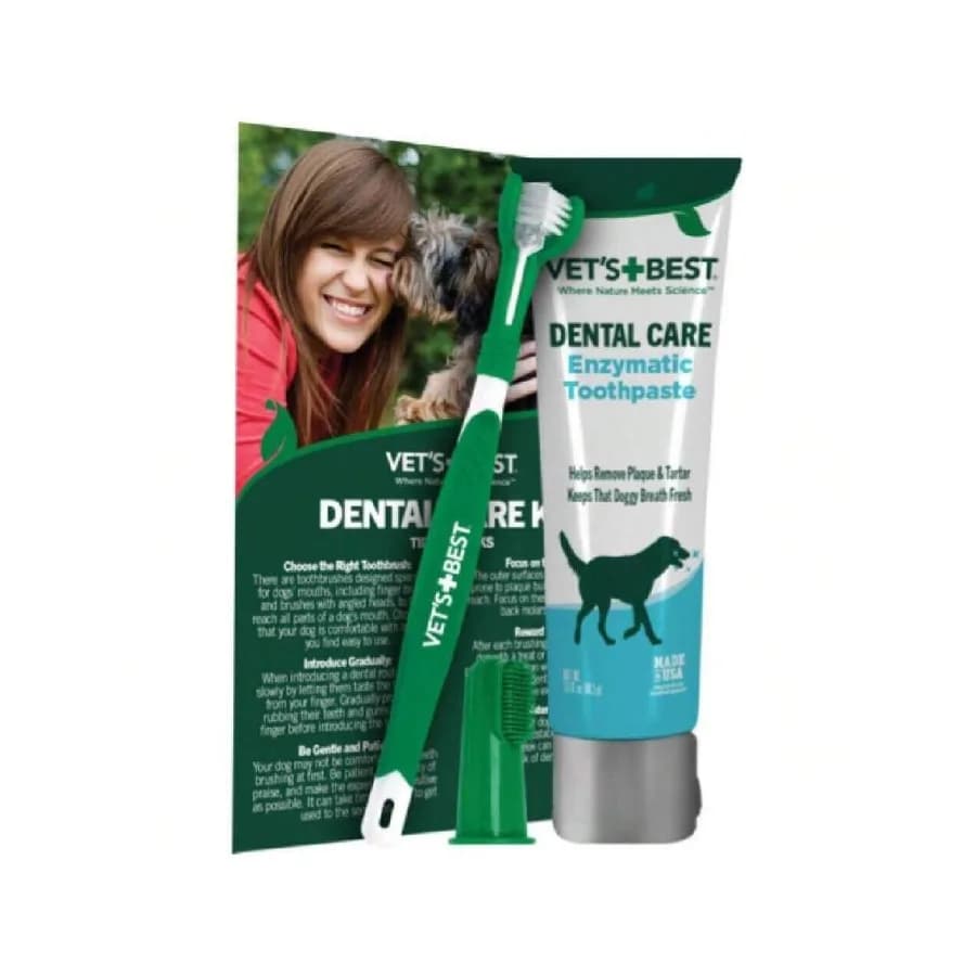 【Nuovo stile】 Dentifricio e spazzolino per cani Vet's Best, kit dentale, detergente per placca dentale, sbianca i denti, rinfresca l'alito canino