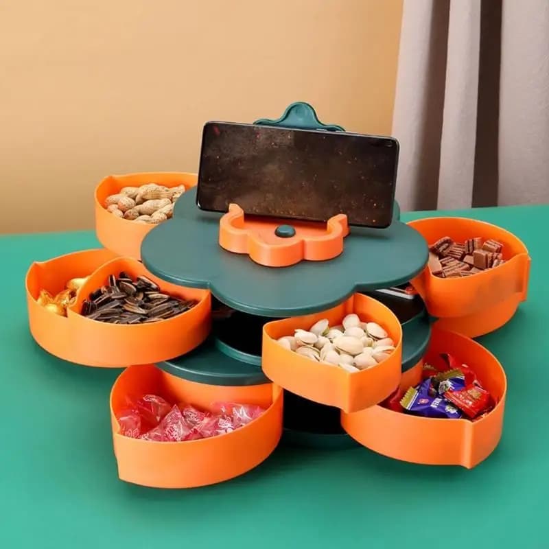 Scatola portaoggetti girevole per frutta secca a 1/2/3 livelli con coperchio e manico Organizzazione portatile di snack per caramelle al cioccolato