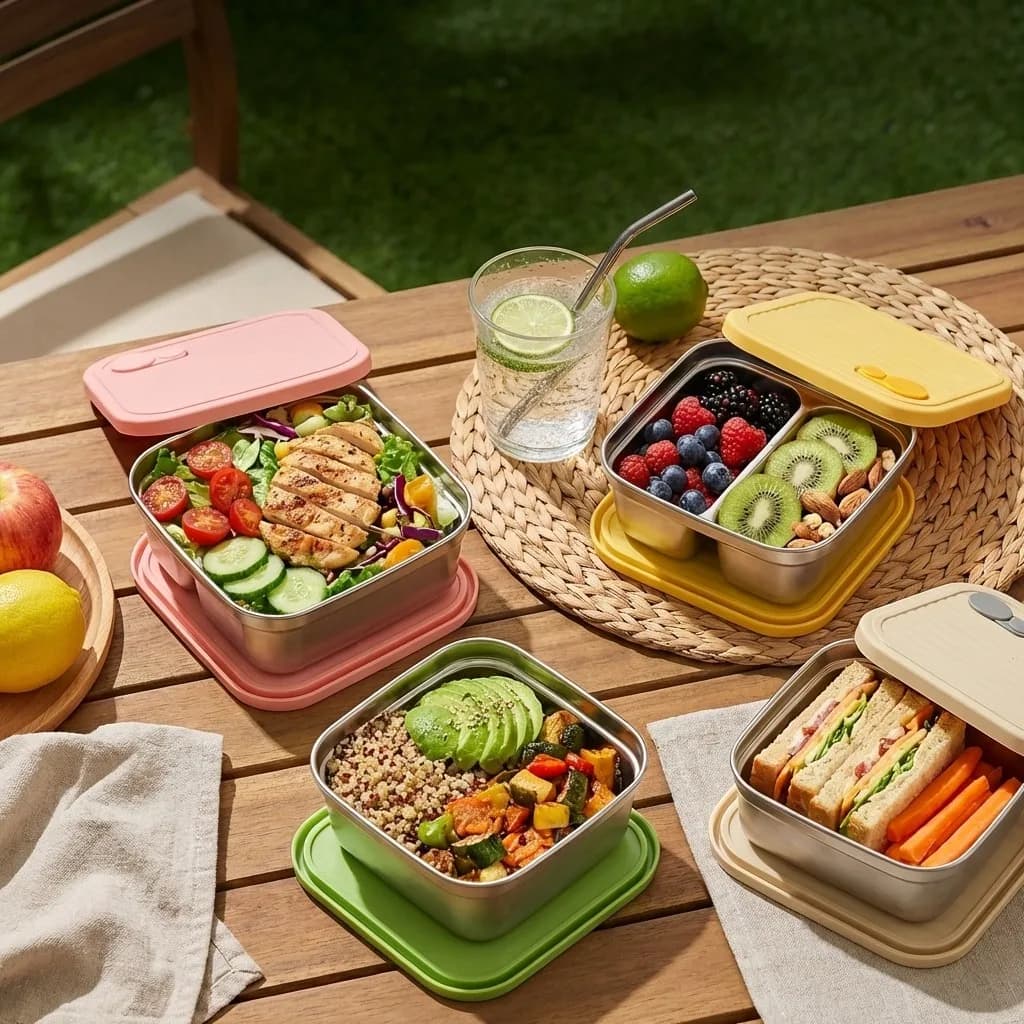 Set da 2 pezzi, contenitore bento sigillato resistente con coperchio, in acciaio inossidabile 304, adatto al microonde, per frutta, insalata e alimenti, per studenti.