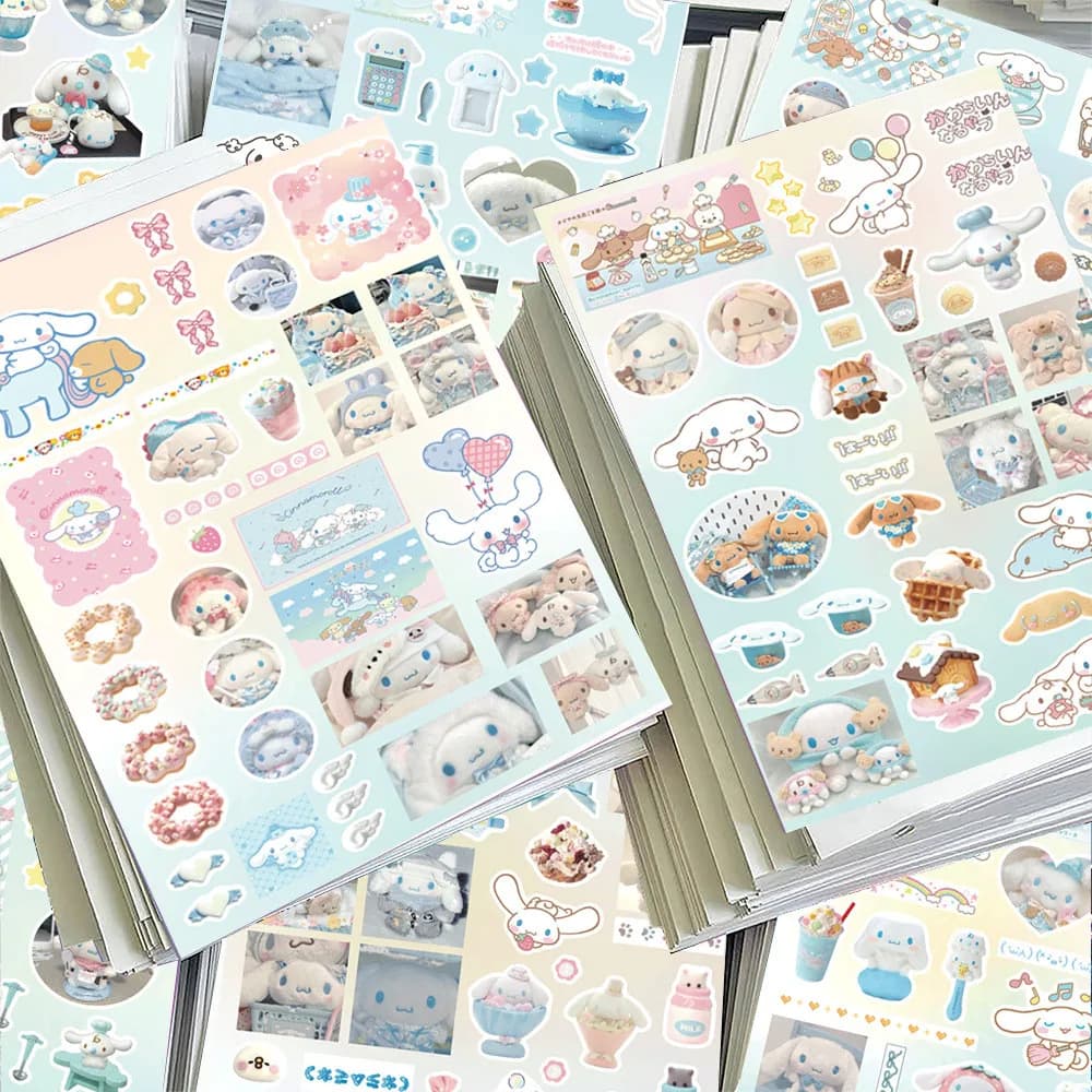 8 Sheets Cute Sanrio Cinnamoroll Die-Cut Stickers - Waterproof Creative Decorative Labels for Handmade Journal & Gift Packaging