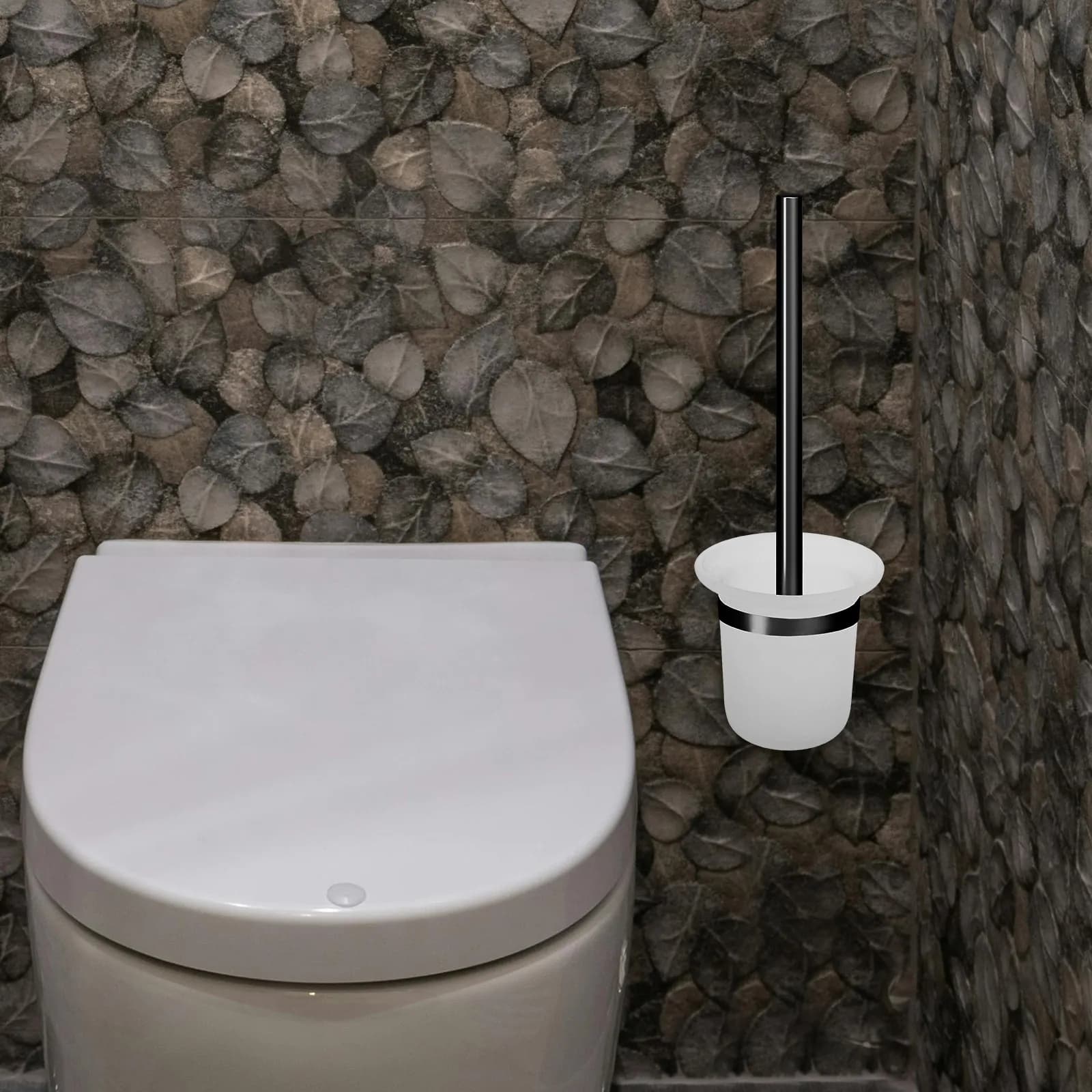Porta scopino WC in vetro satinato da parete salvaspazio, ideale per la casa, l'ufficio e i bagni.