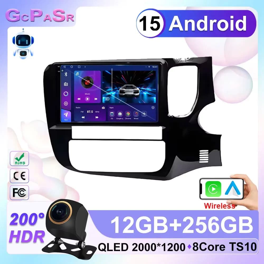 Autoradio Android 15 Per Mitsubishi Outlander 3 GF0W GG0W 2012 - 2018 RHD Autoradio Navigazione GPS ADAS SWC Multimedia 4G 9 pollici