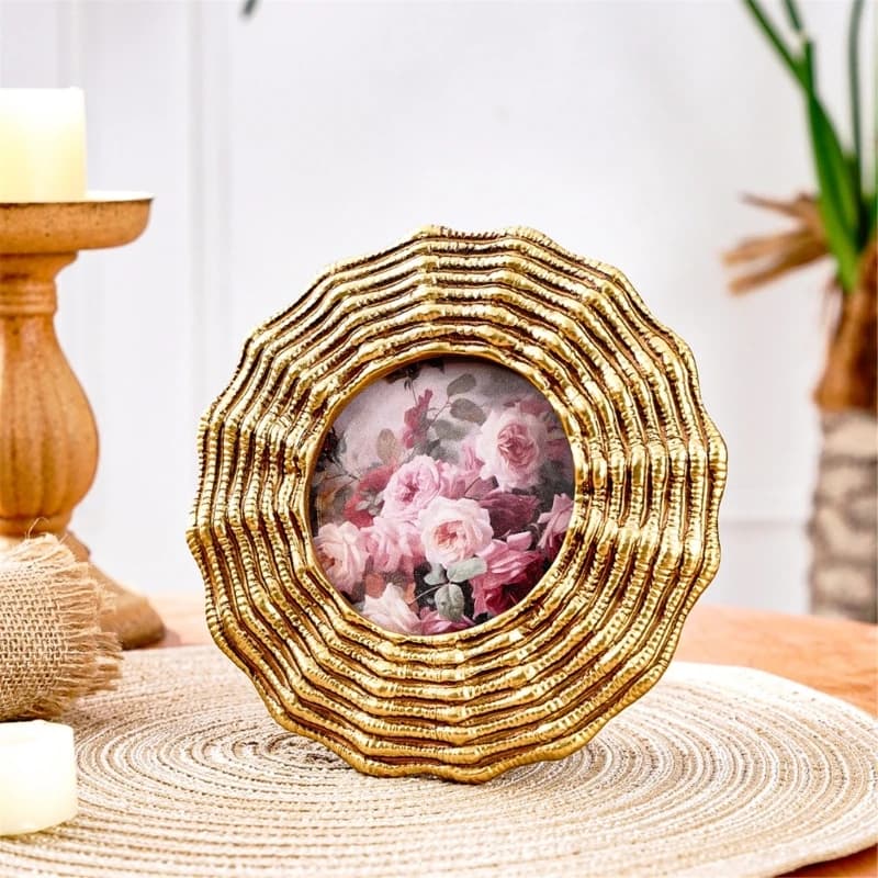 Decorative Picture Frame Round Photo Frame Photo Display Frame Gold Finish With Raised Border and Insert Included for Y5GB
