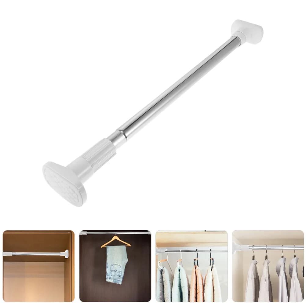 2Pcs No Drilling Adjustable Stainless Steel Tension Rod Closet Pole Expandable Heavy Duty Clothes Rack Closet Hanger Bar