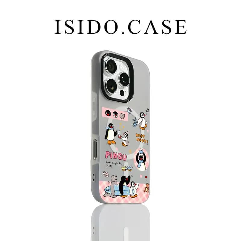 Cover 2-in-1 Y2K con pinguini e pesci snapper effetto bruciato per custodia MagSafe compatibile con iPhone 17 Air 16 15 14 13 12 11 Pro Max 15 14 PLUS MINI