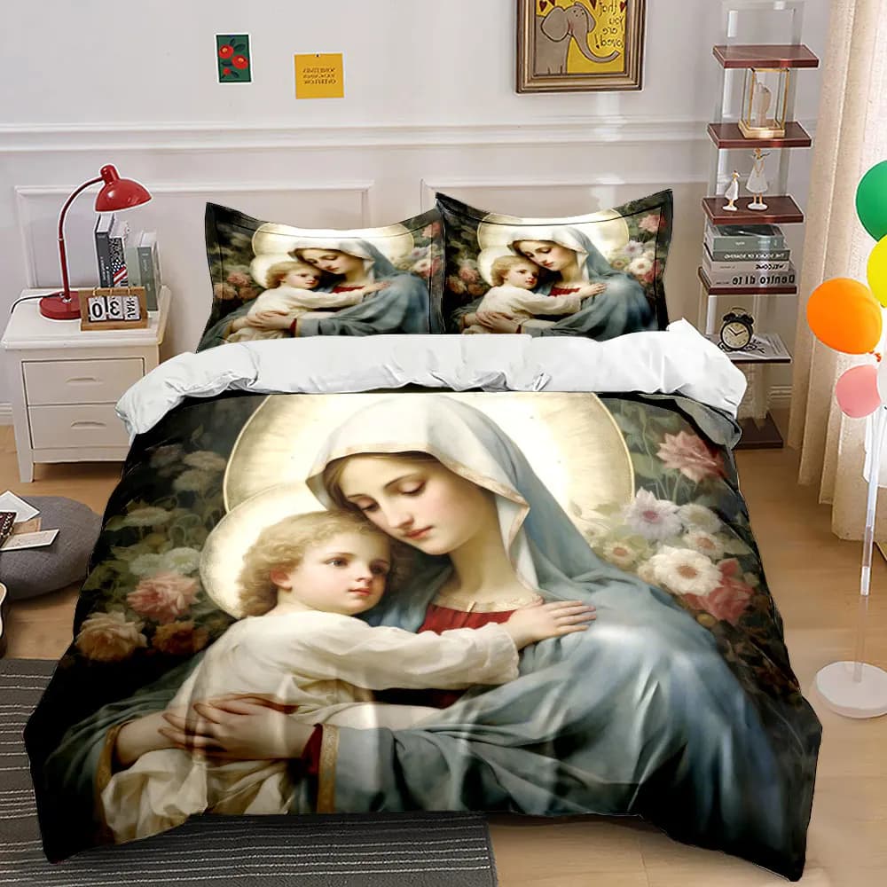 Set copripiumino con motivo madre e bambino che si abbracciano, stampa digitale, biancheria da letto colorata in poliestere con chiusura a cerniera, per regali per bambini
