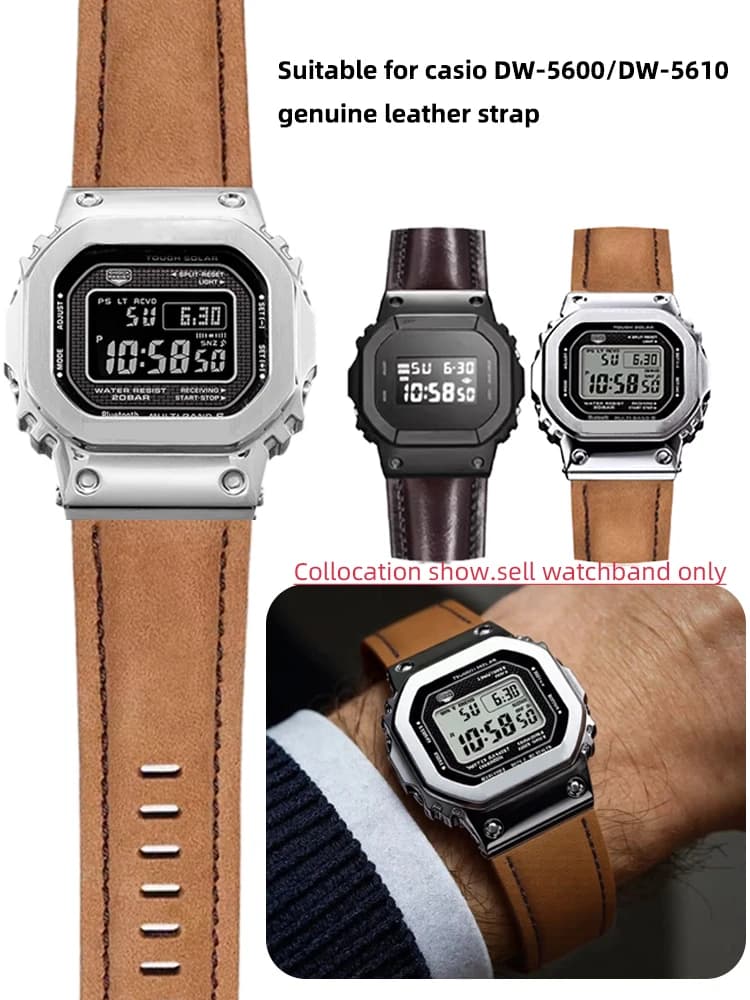 DW-5600 Matte Retro Genuine leather watch strap 24m For Casio G-SHOCK DW5600 GW-5000 GW-M5610 men Watchband Bracelet accessories
