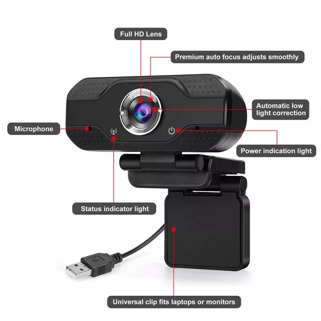 Webcam USB 1080P con microfono Telecamera per PC 30fps Webcam per fotocamera completa HD per computer PC Videoconferenza in tempo reale Nero