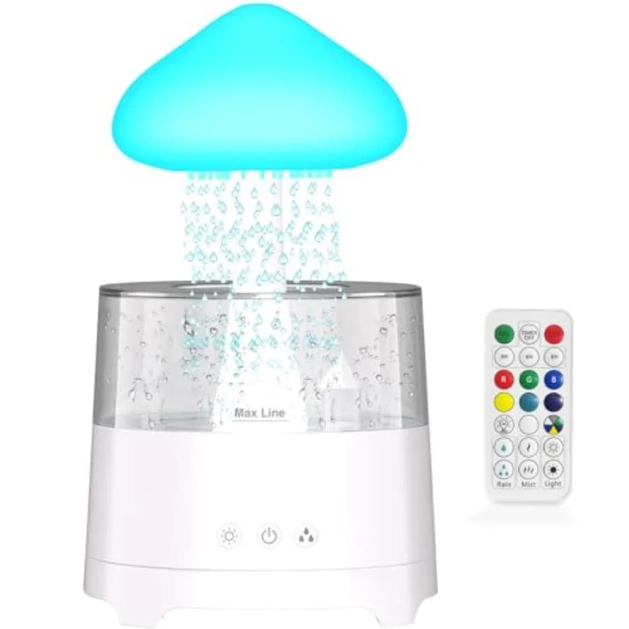 Umidificatore a Cascata Effetto Pioggia 450ML, Diffusore d'Acqua con Lampada a Fungo, Dimensioni: 6.54''x10.5''