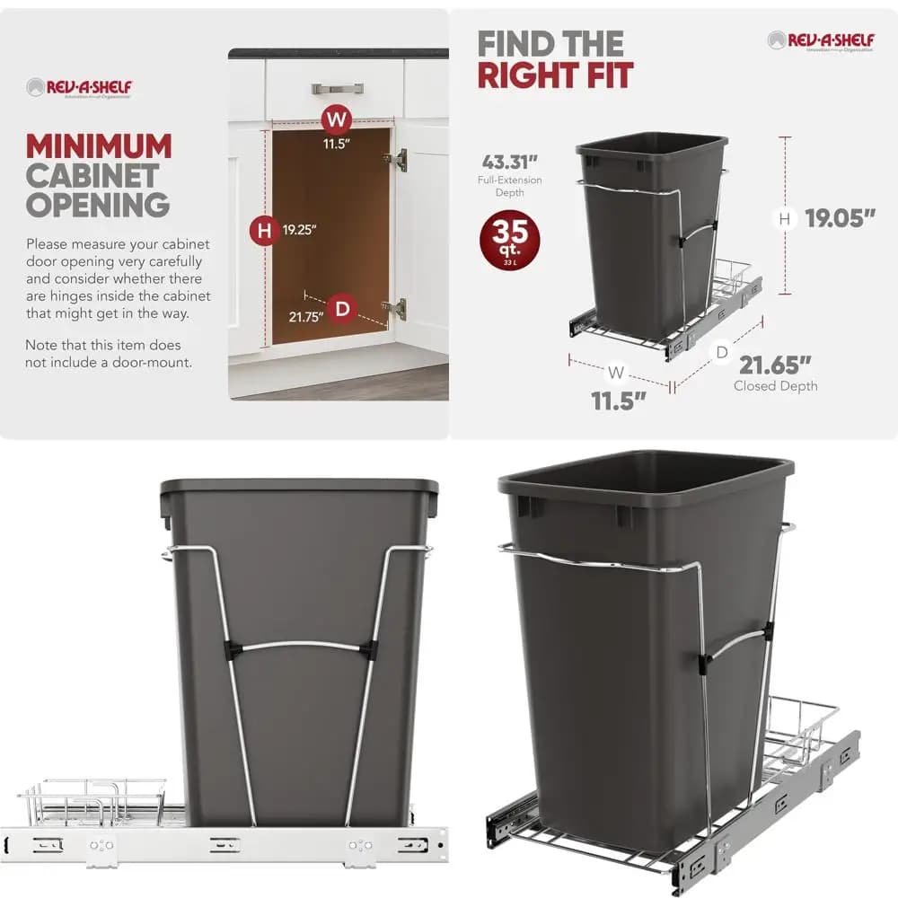 Cestino Estraibile da 35 Qt con Guide Scorrevoli, Grigio Oreo, Contenitore per Rifiuti e Riciclo da Cucina