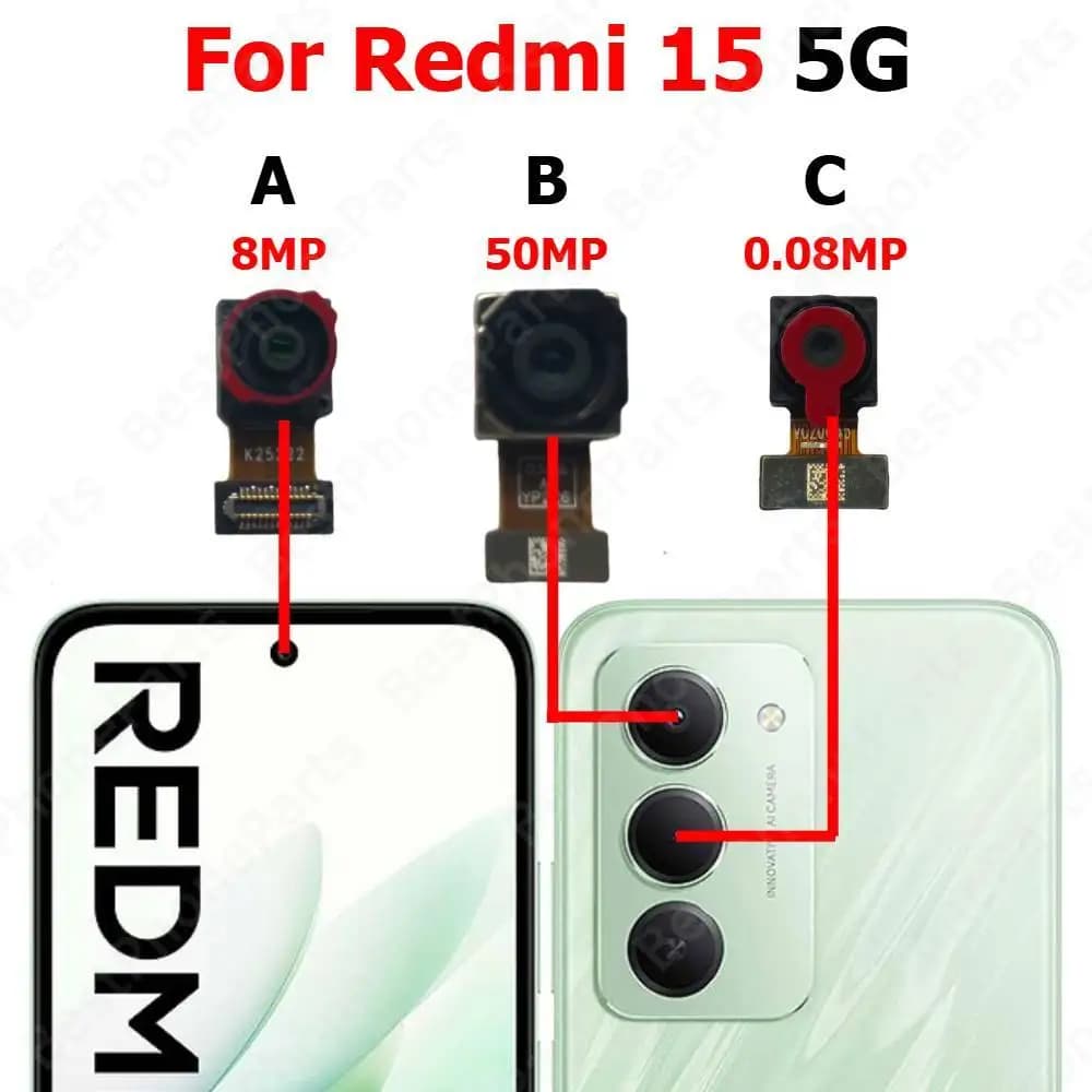 Fotocamera per Xiaomi Redmi 15 5G posteriore posteriore frontale frontale Selfie modulo fotocamera posteriore parti del telefono cellulare