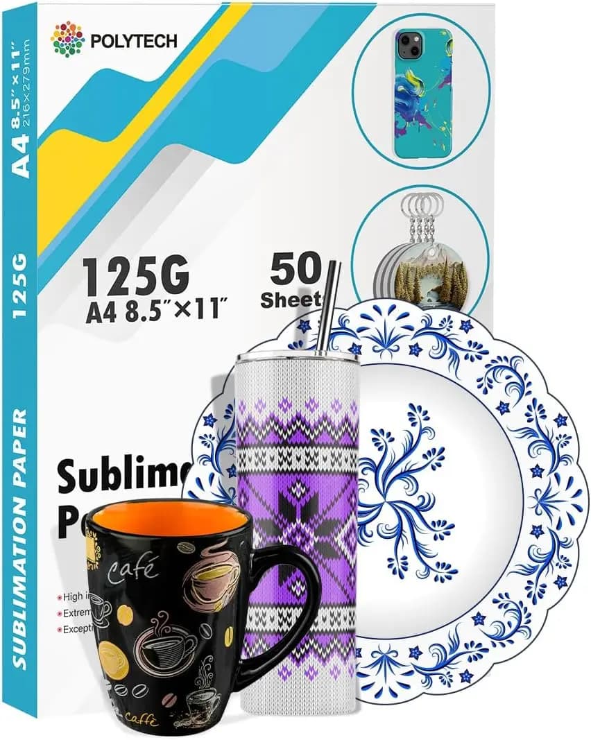 Carta per Sublimazione 8.5x11, 50 Fogli, 125g, Carta Transfer Termico per Tutti i Supporti Sublimabili, Asciugatura Rapida Anti-arricciamento per Tumbler