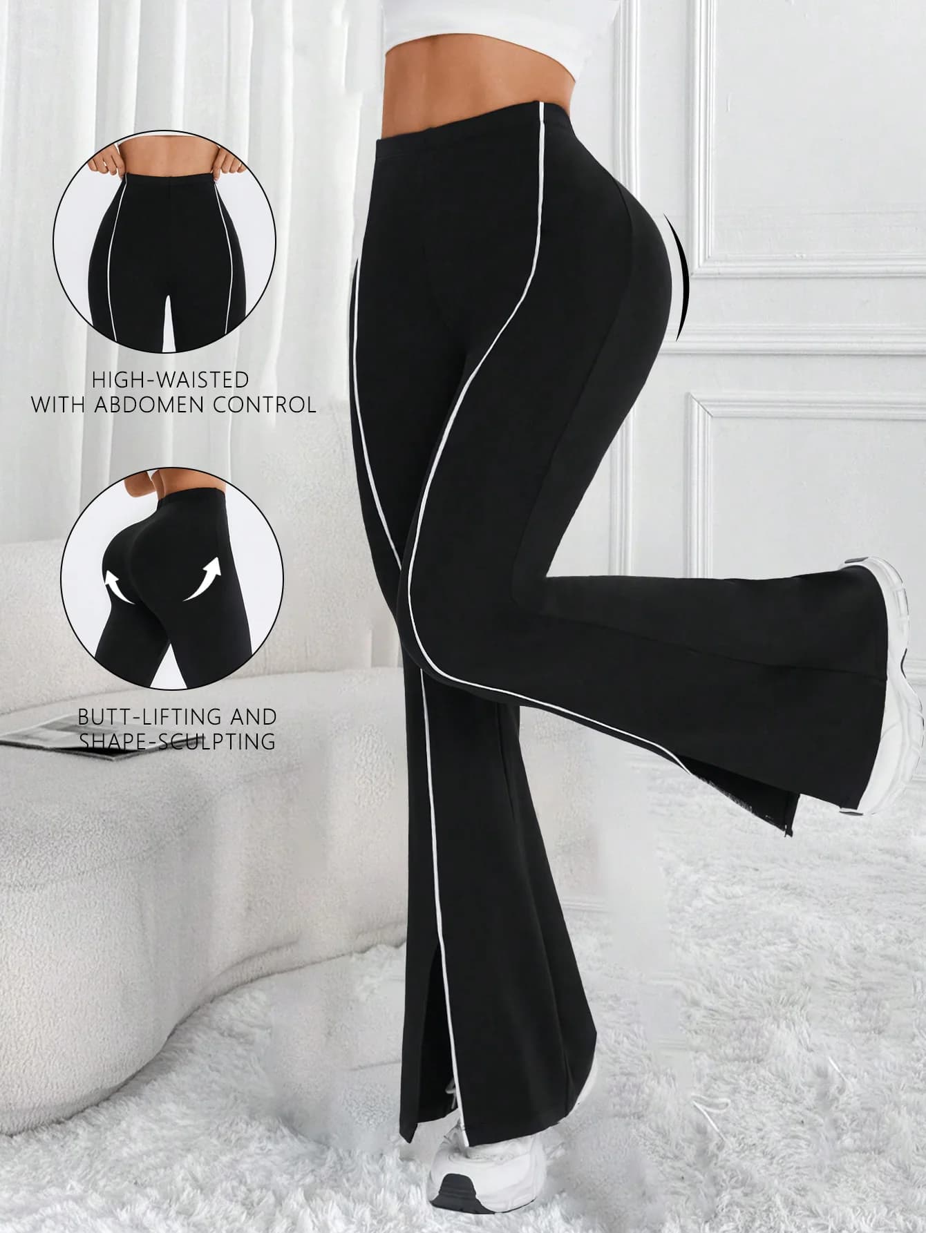 Summer Women's flared pants, high waist slim split pants, elasticity hip lifting running fitness wide leg yoga pants, Daily Wear
