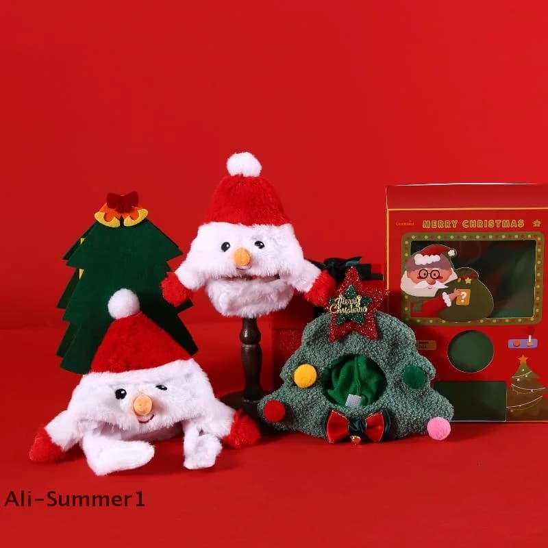 【E】 Simpatico cartone animato morbido peluche creativo per animali domestici albero di Natale cappello da pupazzo di neve creativo Kawii cani gatti festa di festa accessori per la testa